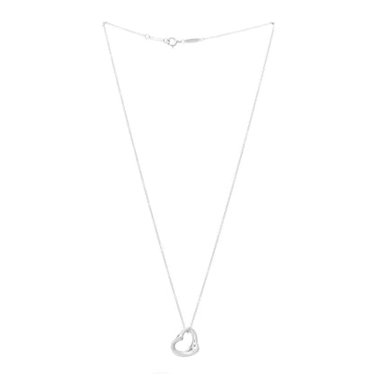 Tiffany Sterling Silver Diamond 16mm Elsa Peretti Open Heart Pendant Necklace 3 of 7