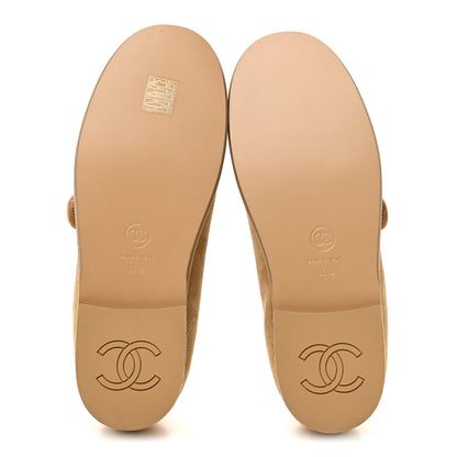 Chanel Suede Cap Toe CC Mary Jane Flats 36.5 Beige 6 of 10