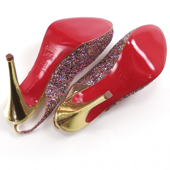 Christian Louboutin Glitter Numero Prive Peep Toe Gold 39 5 of 7
