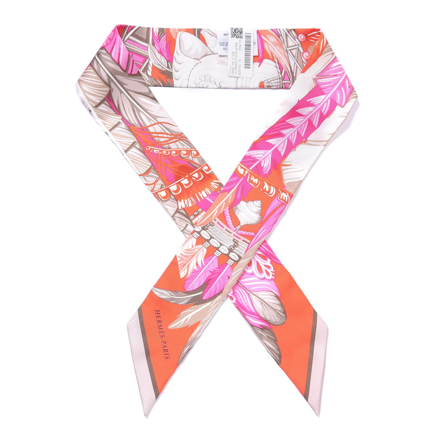 Hermes Silk La Danse Pacifique Twilly Orange Fuchsia Kaki 1 of 4