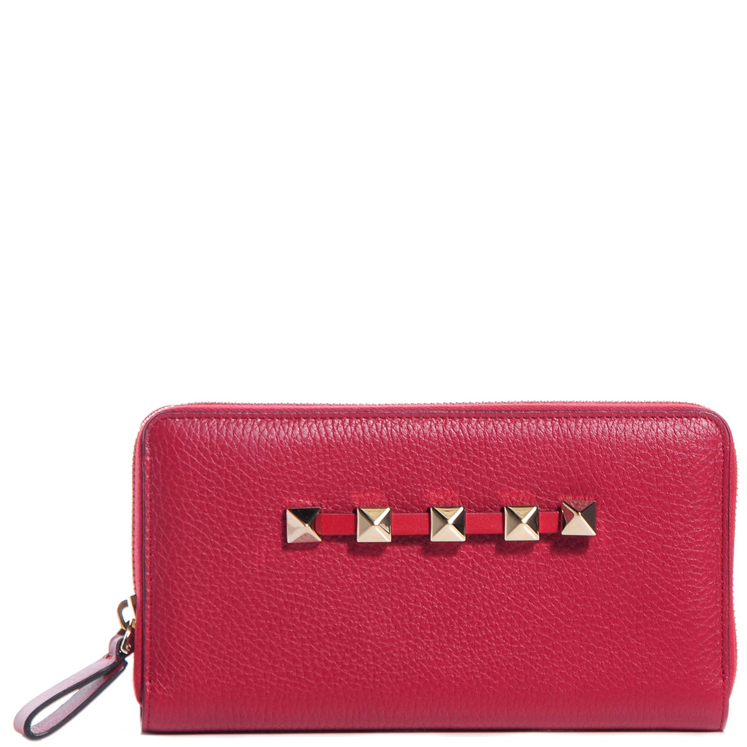 Valentino Garavani Grained Calfskin Rockstud Zip Around Wallet Scarlet 1 of 20