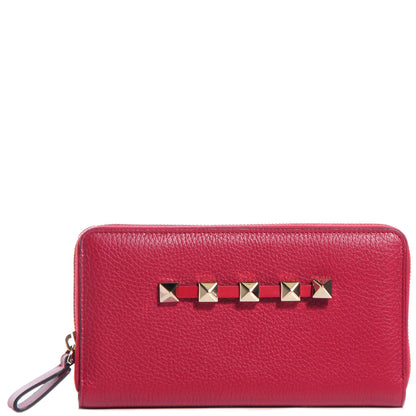 Valentino Garavani Grained Calfskin Rockstud Zip Around Wallet Scarlet 1 of 20