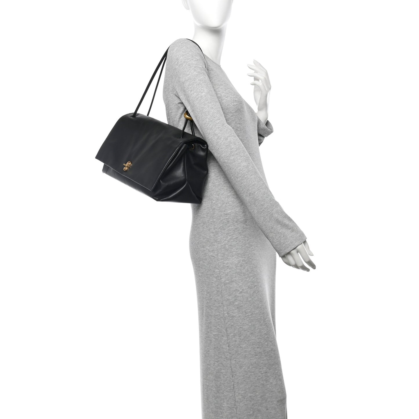 Calfskin Large Dual Shoulder Bag Black