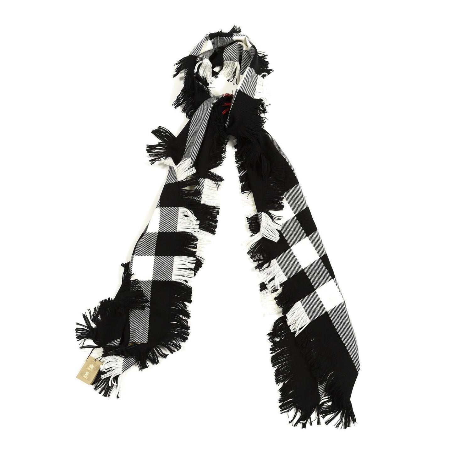 Wool Half Mega Check Fringe Scarf Black