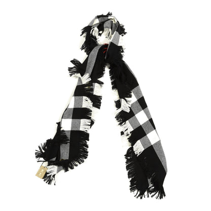 Burberry Wool Half Mega Check Fringe Scarf Black 1 of 3
