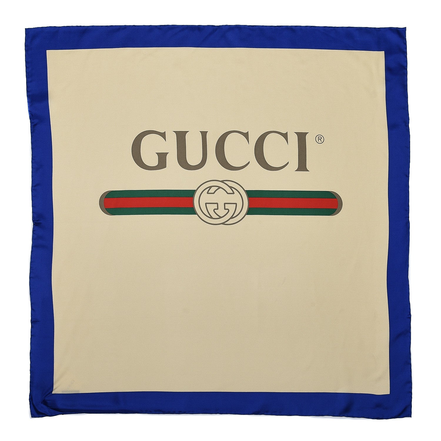 Gucci Silk Logo Square Scarf Ivory Blue 1 of 6