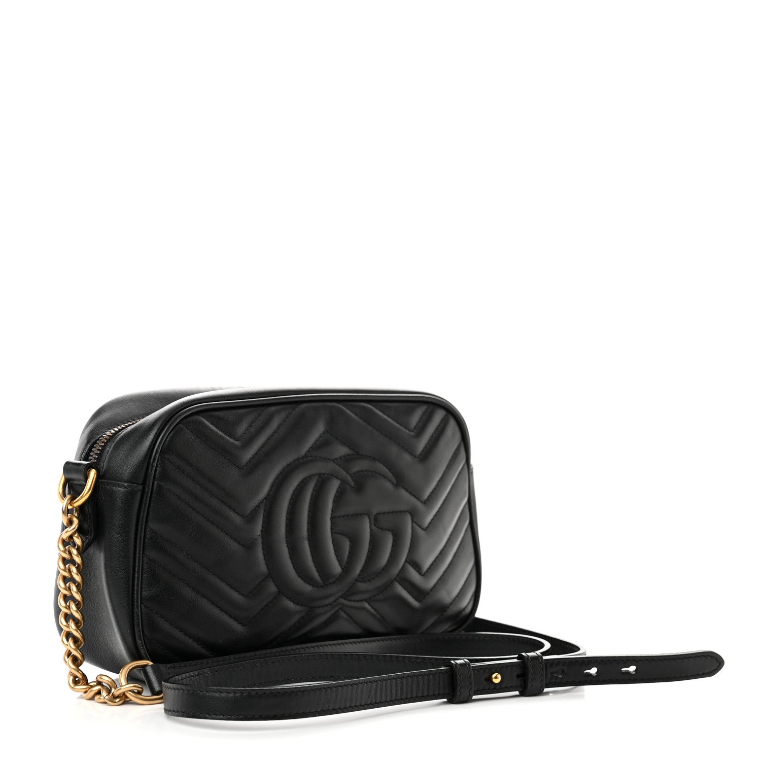Gucci Calfskin Matelasse Small GG Marmont Chain Shoulder Bag Black 3 of 12
