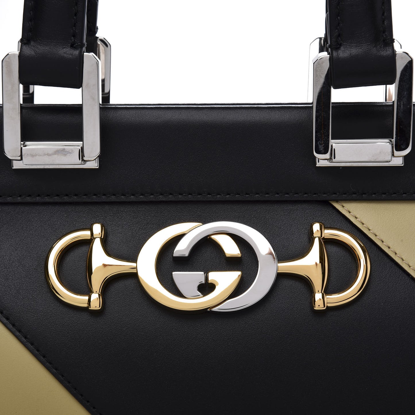 Smooth Calfskin Diagonal Striped Small Zumi Top Handle Bag Black Beige