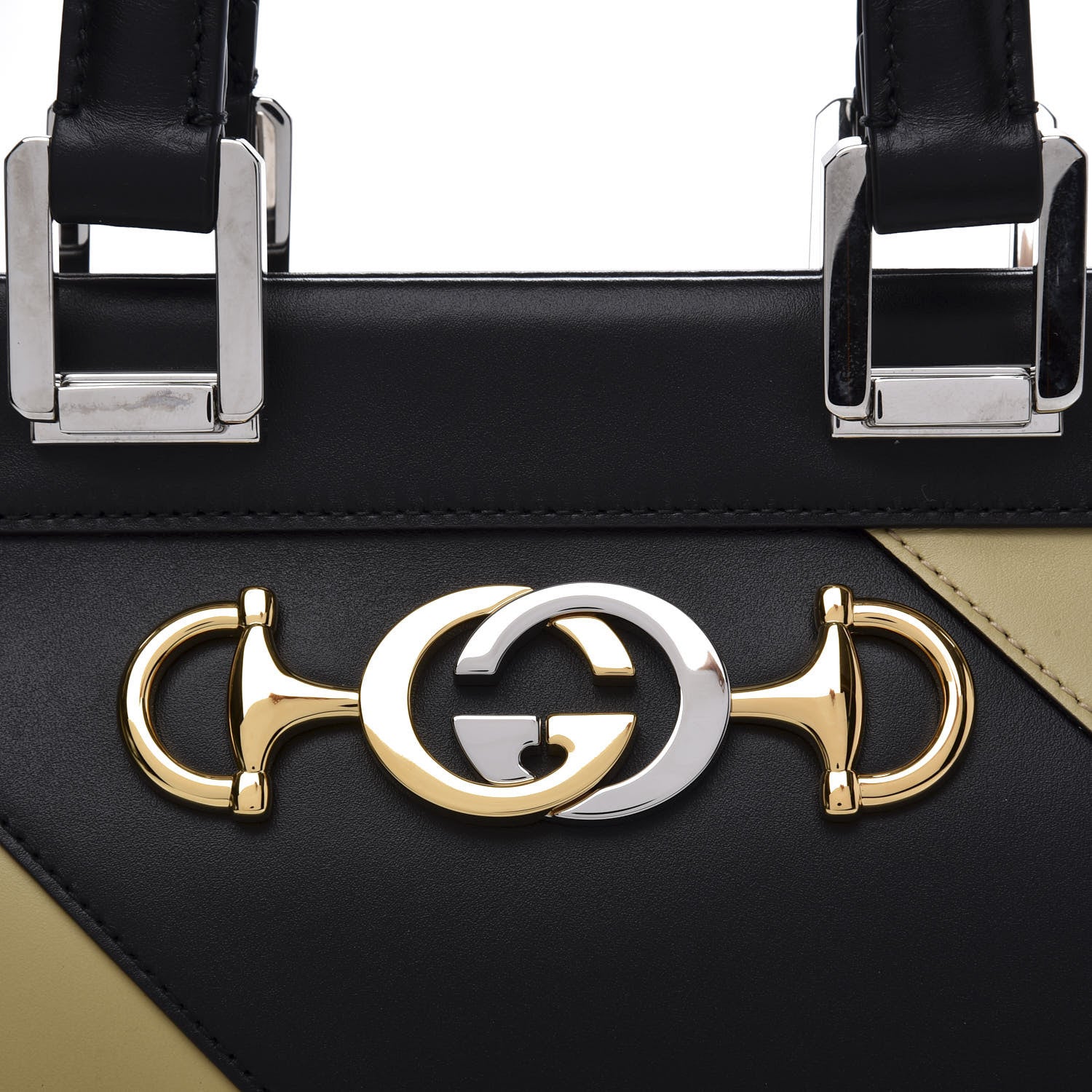 Gucci Smooth Calfskin Diagonal Striped Small Zumi Top Handle Bag Black Beige 11 of 11
