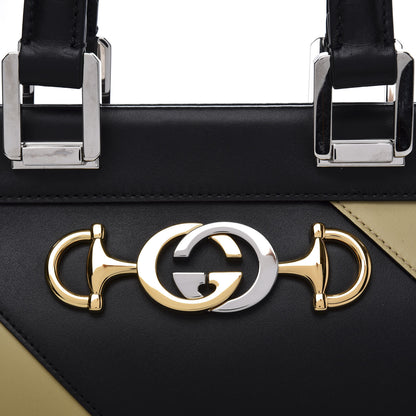 Gucci Smooth Calfskin Diagonal Striped Small Zumi Top Handle Bag Black Beige 11 of 11