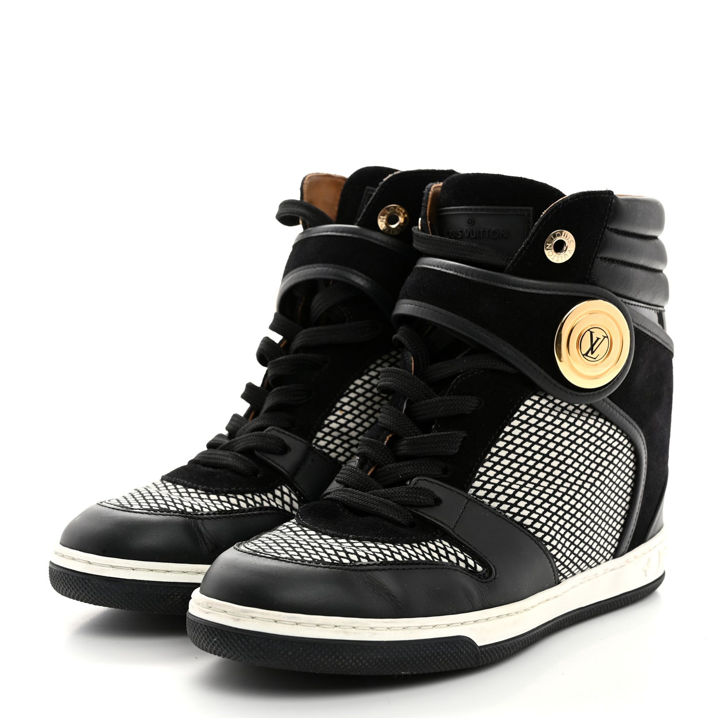 Calfskin Suede Postmark Wedge Sneakers 37.5 Black