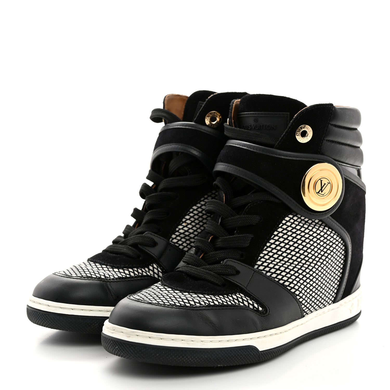 Louis Vuitton Calfskin Suede Postmark Wedge Sneakers 37.5 Black 3 of 9