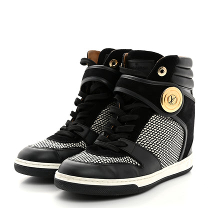 Louis Vuitton Calfskin Suede Postmark Wedge Sneakers 37.5 Black 3 of 9
