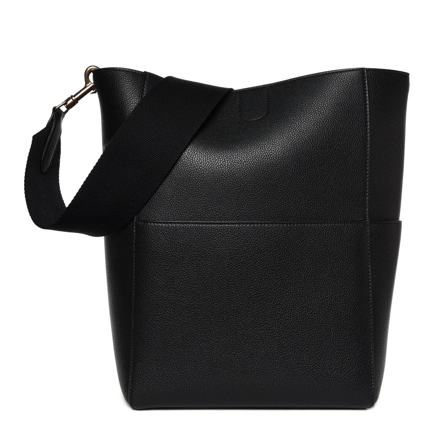 Soft Grained Calfskin Sangle Bucket Bag Black