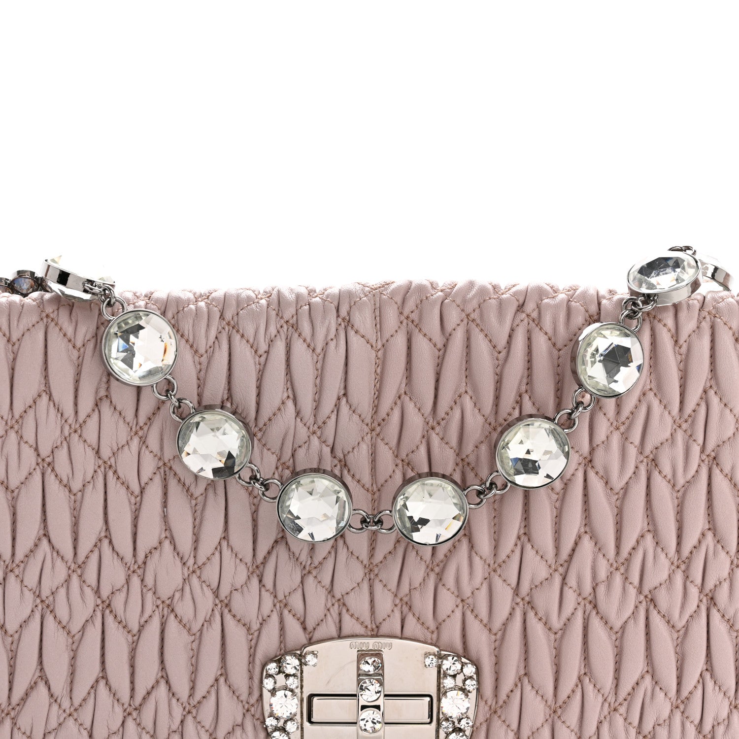 Miu Miu Nappa Matelasse Crystal Flap Clutch Cammeo 9 of 14