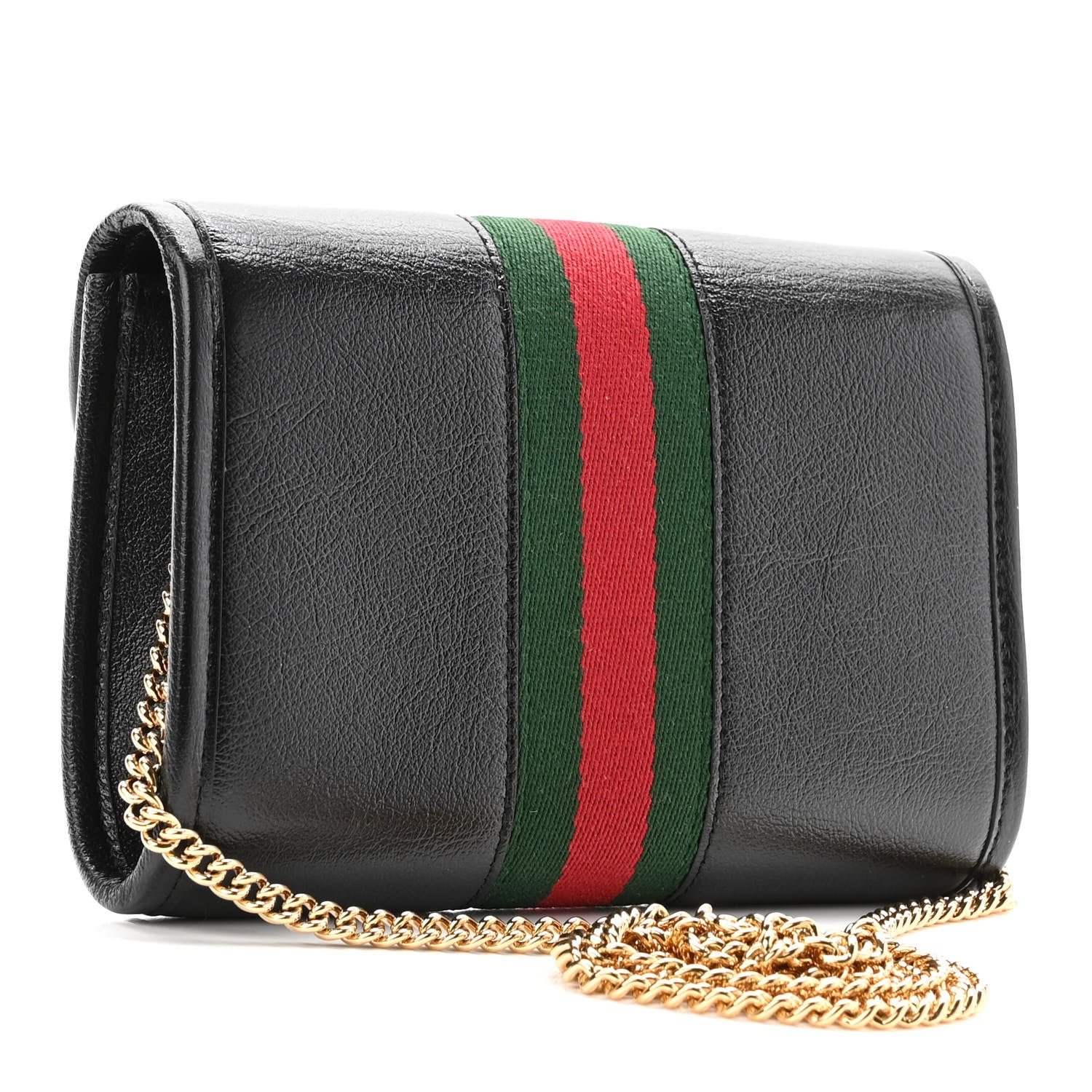 Gucci Textured Calfskin Web Mini Rajah Slim Flap Shoulder Bag Black 3 of 9