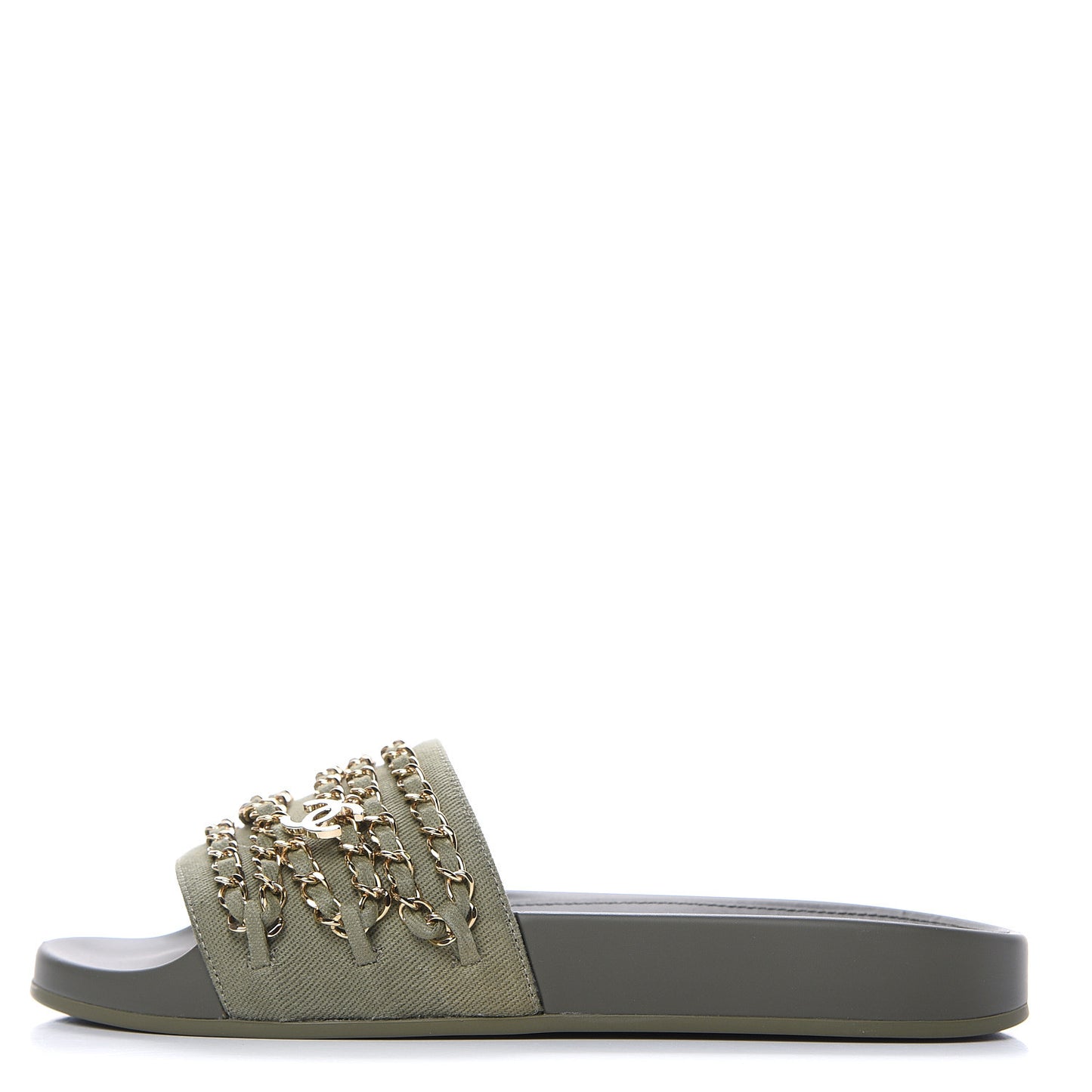 Canvas Chain Flat Sandals 37 Khaki