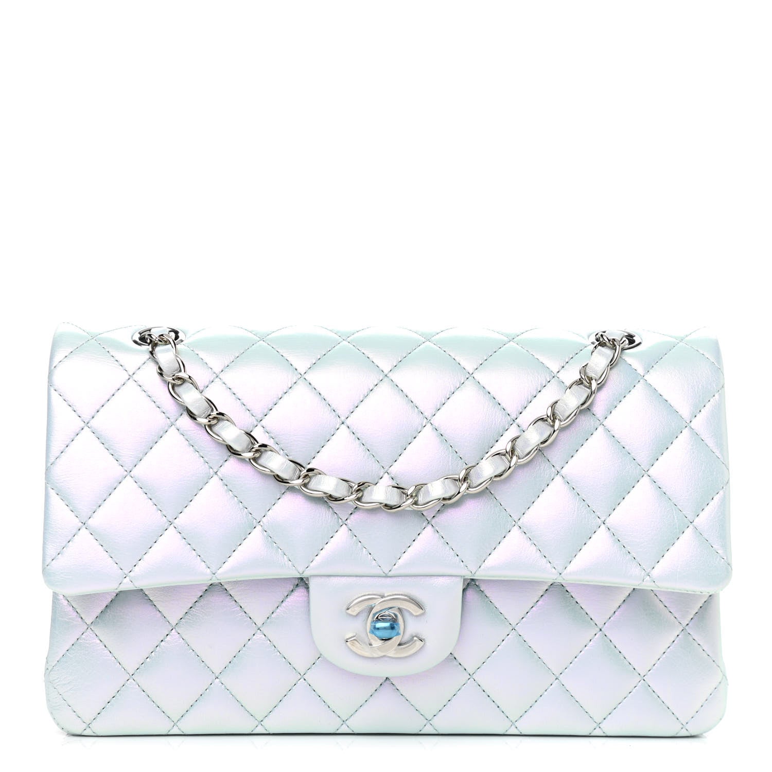 Chanel Iridescent Calfskin Quilted Medium Double Flap Light Blue 1 of 12