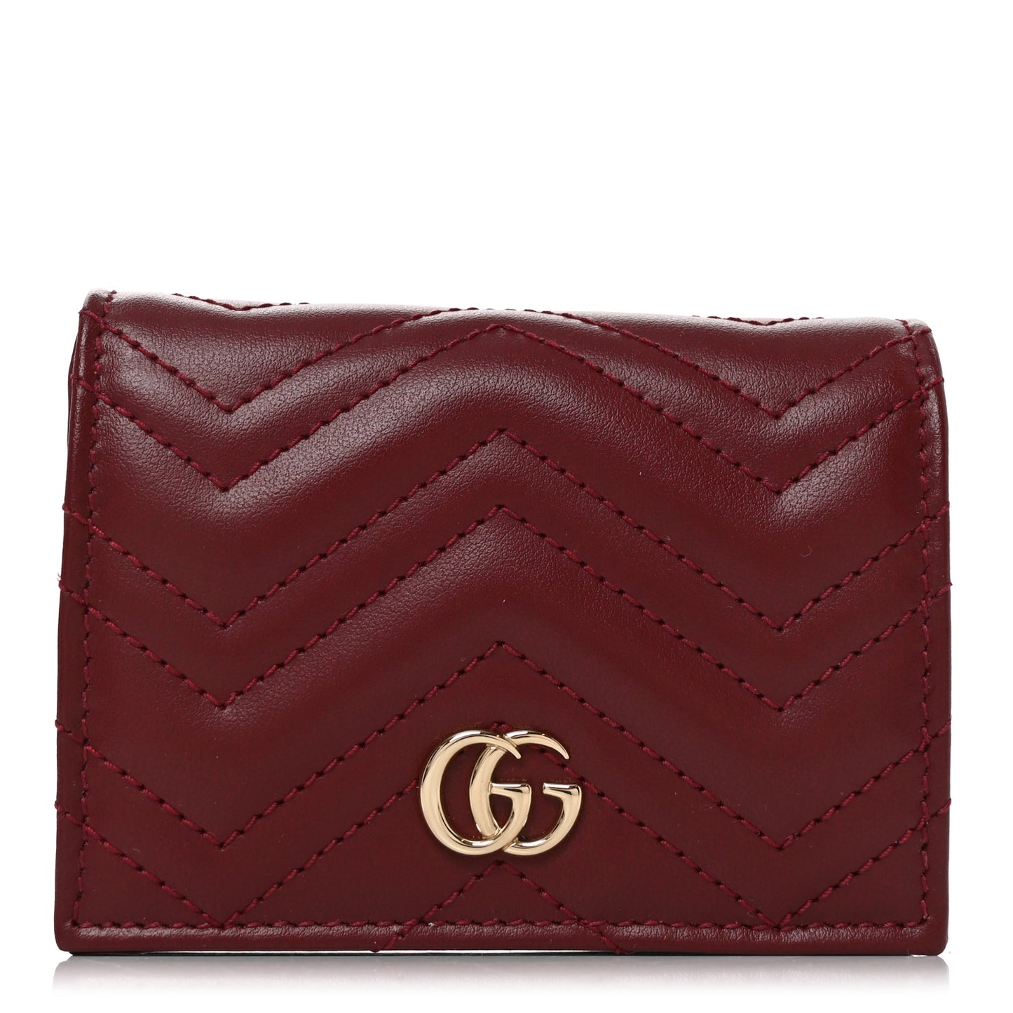 Calfskin Matelasse GG Marmont Card Case Wallet Rosso Ancora