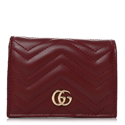 Gucci Calfskin Matelasse GG Marmont Card Case Wallet Rosso Ancora 1 of 8