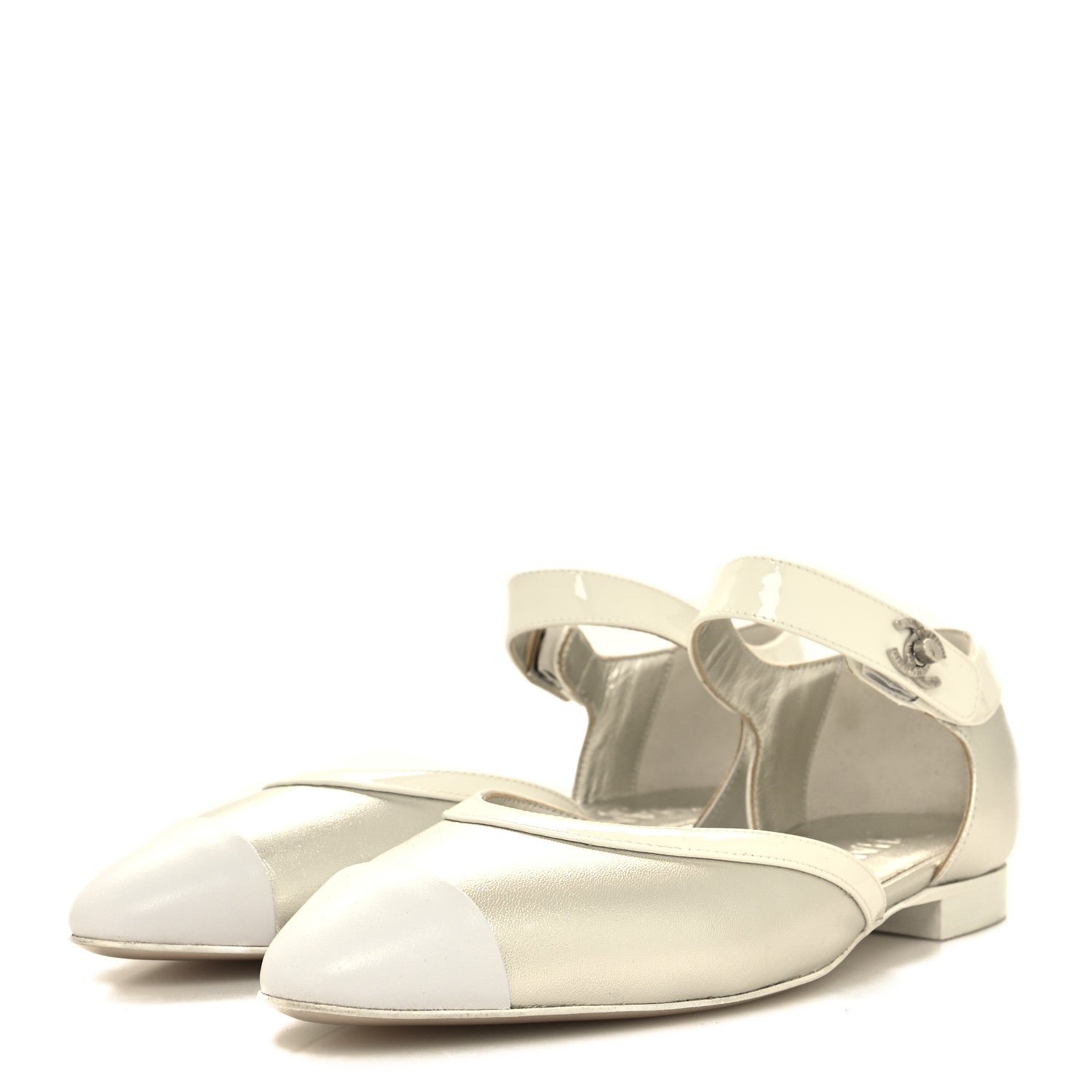 Chanel Metallic Lambskin Patent Calfskin Mary Jane Flats 36.5 White Silver 3 of 11