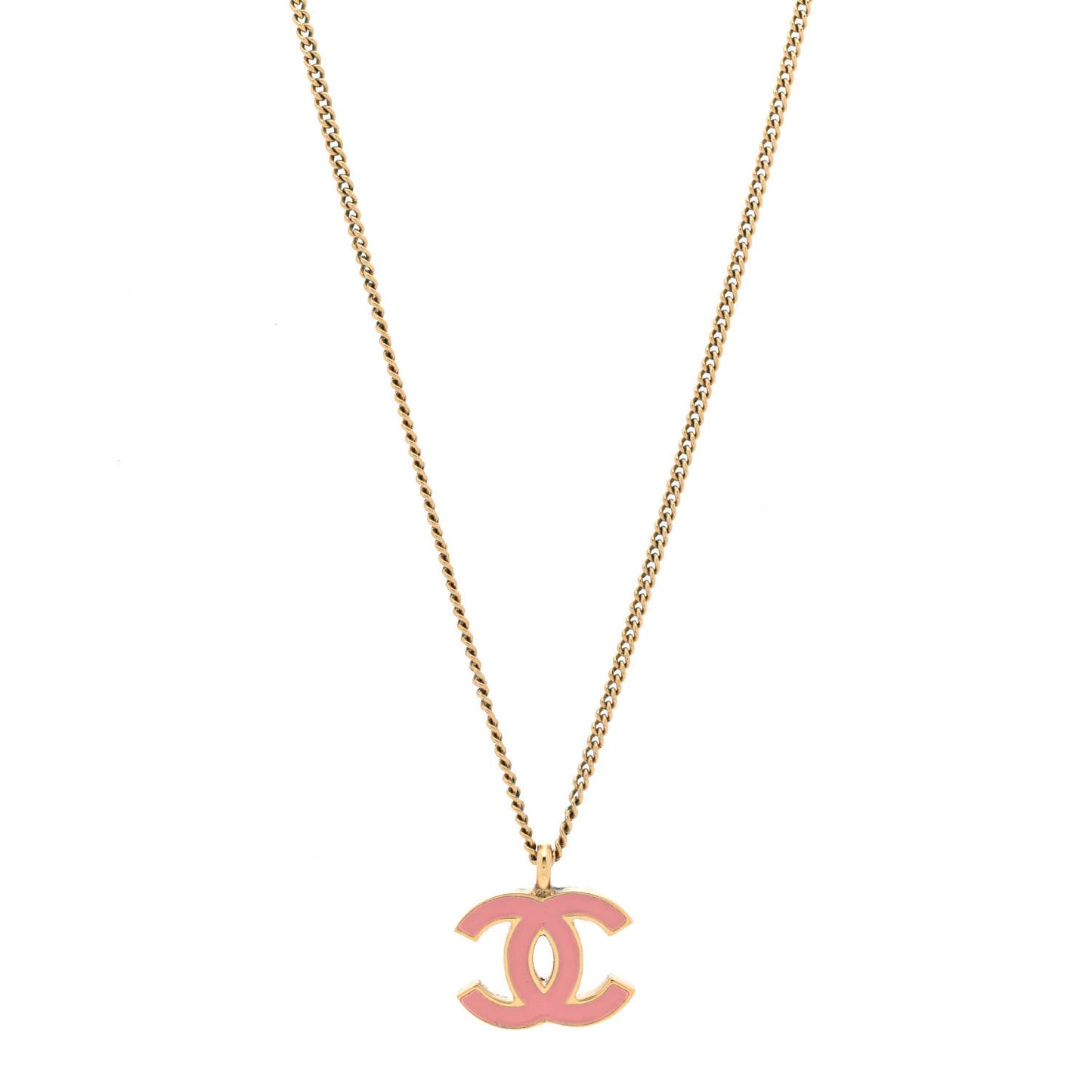 Enamel CC Pendant Necklace Pink Gold