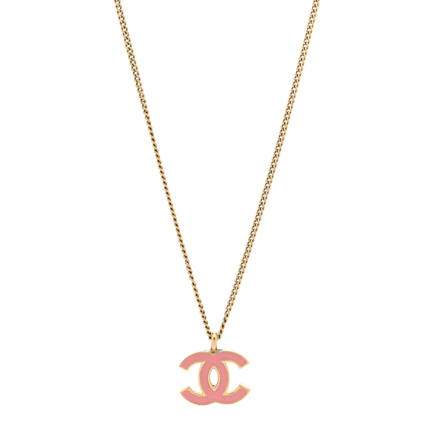Chanel Enamel CC Pendant Necklace Pink Gold 1 of 5
