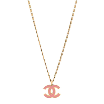 Chanel Enamel CC Pendant Necklace Pink Gold 1 of 5