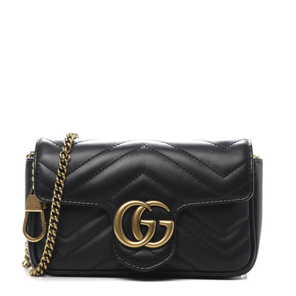 Gucci Calfskin Matelasse Super Mini GG Marmont Shoulder Bag Black 1 of 11