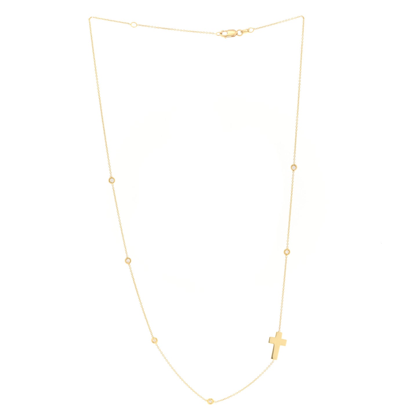 18K Yellow Gold Diamond Sideways Cross Necklace