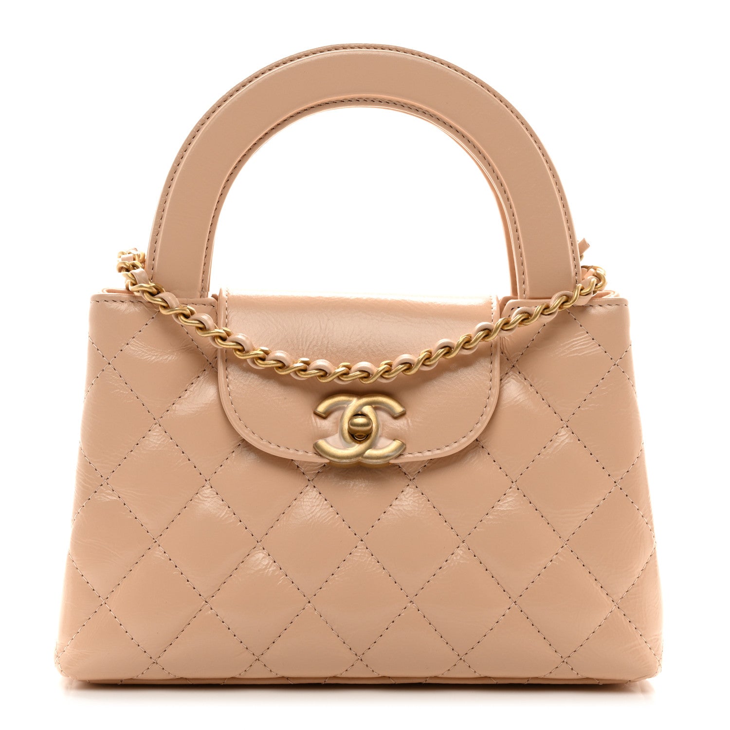 Chanel Shiny Aged Calfskin Quilted Nano Kelly Shopper Beige 1 of 10
