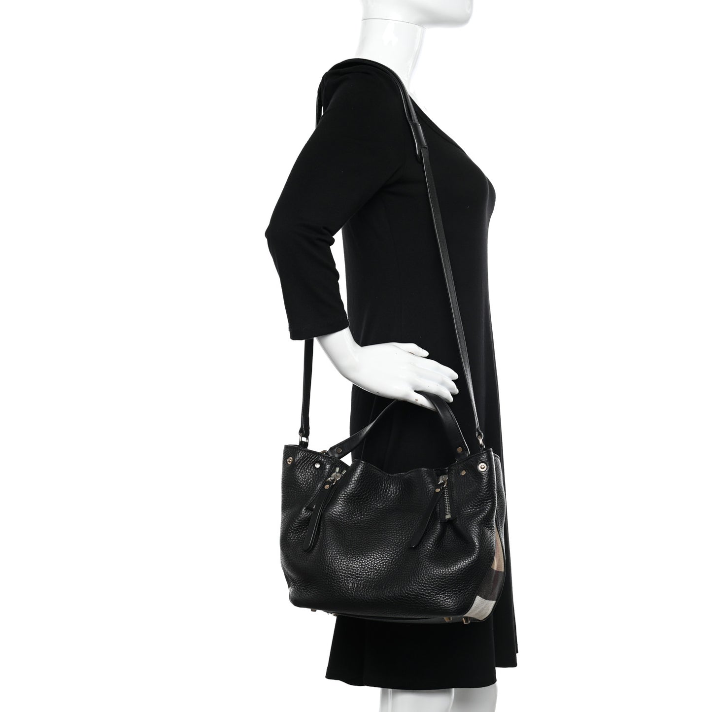 Grainy Calfskin House Check Small Maidstone Black