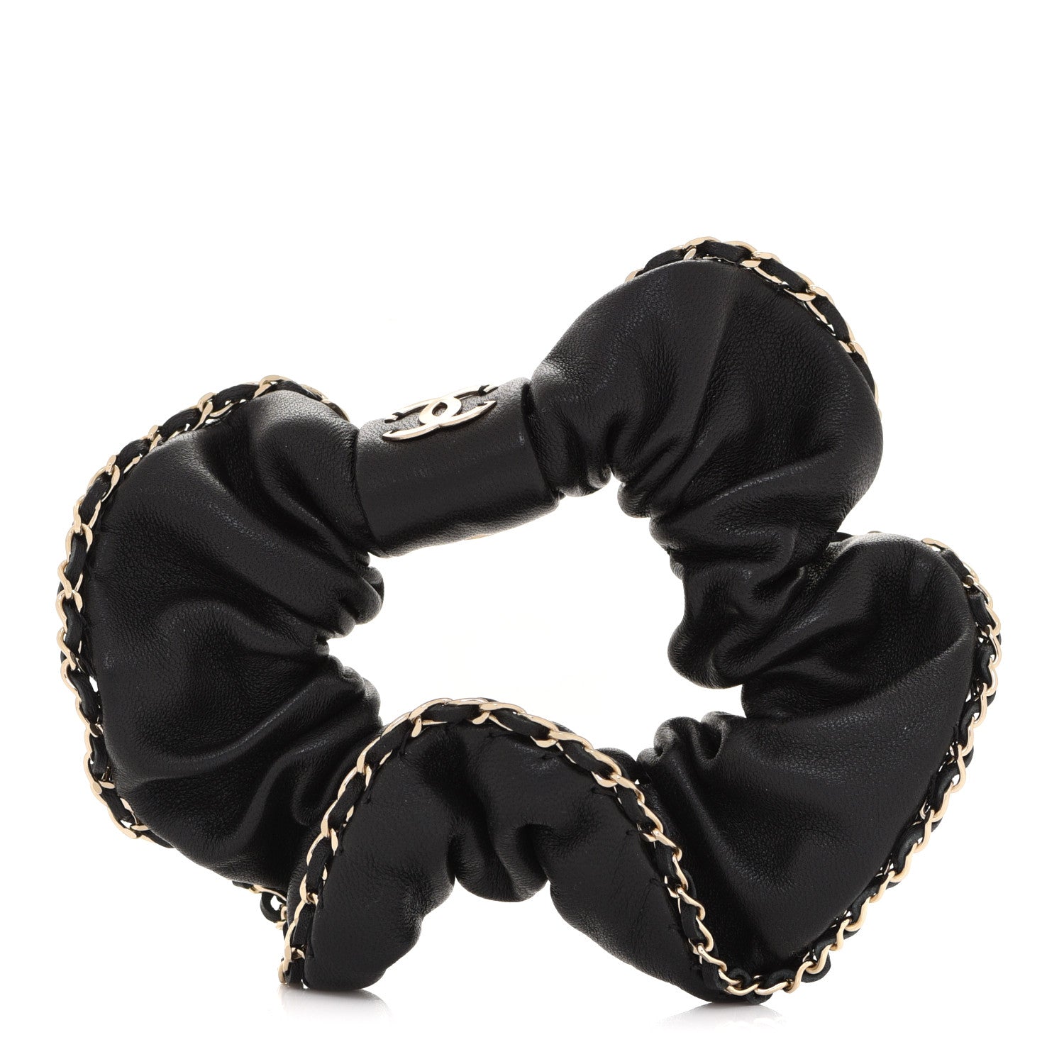 Chanel Lambskin Chain CC Hair Scrunchie Black Gold 1 of 6