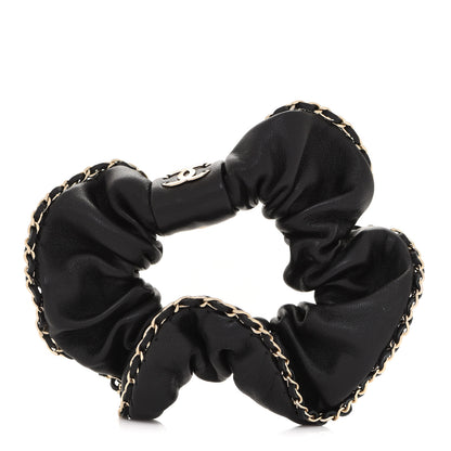 Chanel Lambskin Chain CC Hair Scrunchie Black Gold 1 of 6