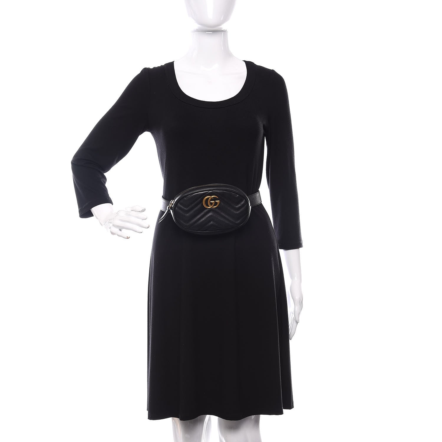 Gucci Calfskin Matelasse GG Marmont Belt Bag 75 30 Black 2 of 11