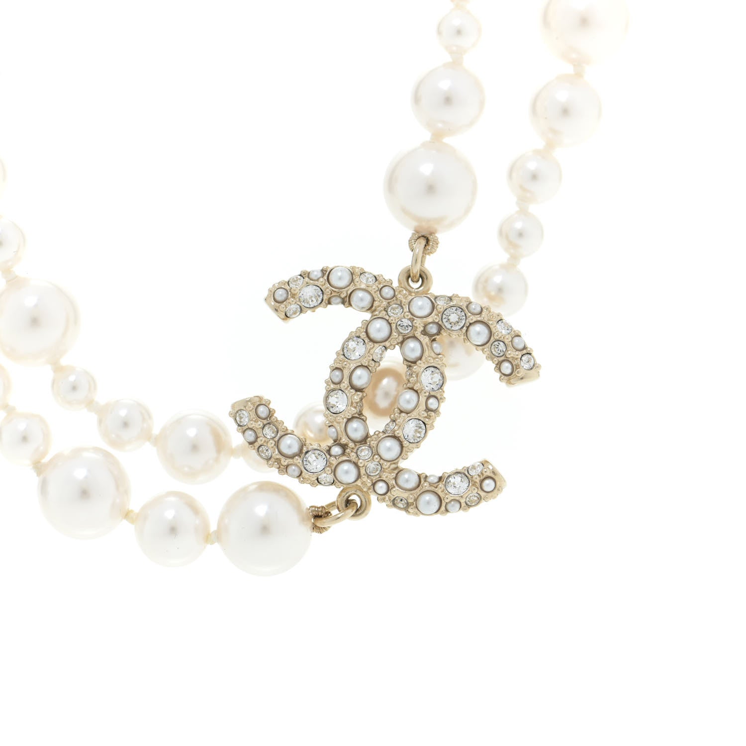 Chanel Pearl Crystal Long CC Necklace Gold 5 of 7