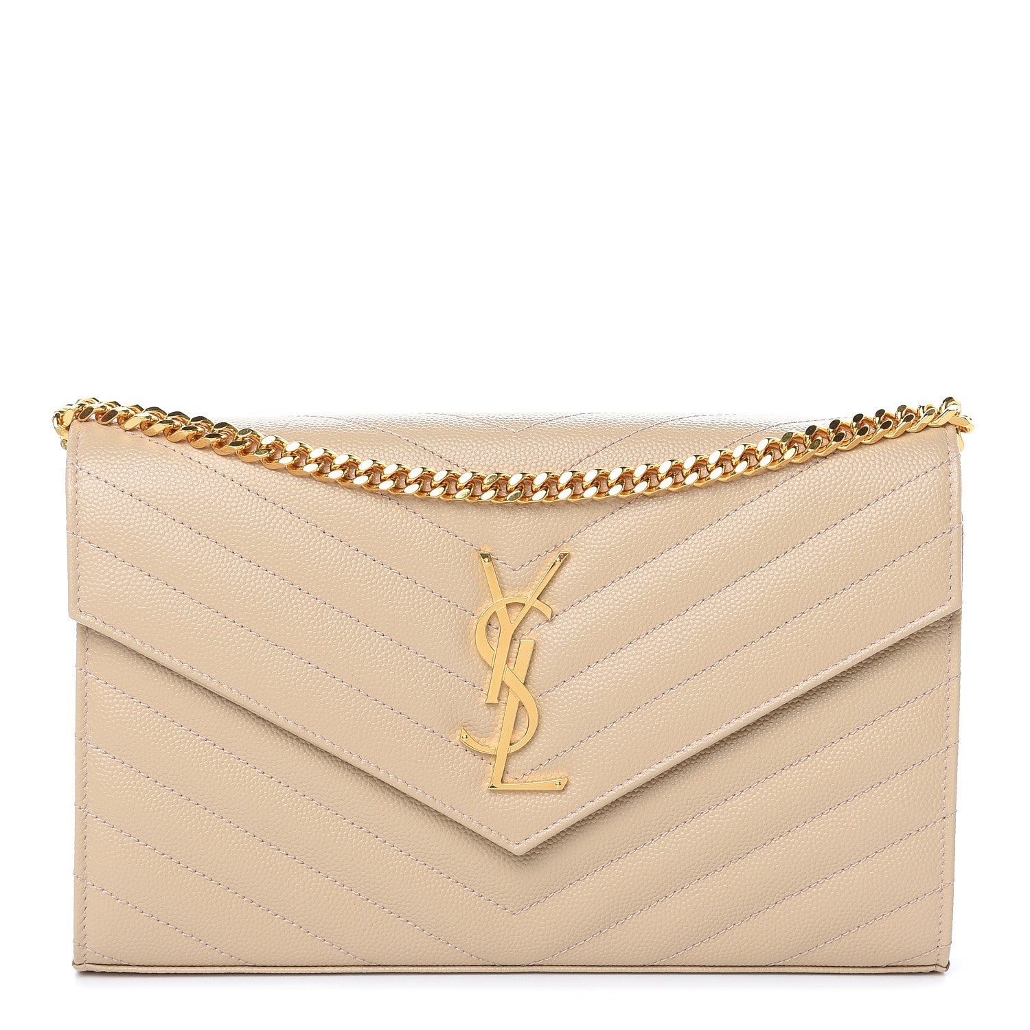 Saint Laurent Grain De Poudre Matelasse Chevron Monogram Chain Wallet Nude Powder 1 of 8