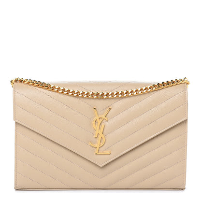 Saint Laurent Grain De Poudre Matelasse Chevron Monogram Chain Wallet Nude Powder 1 of 8