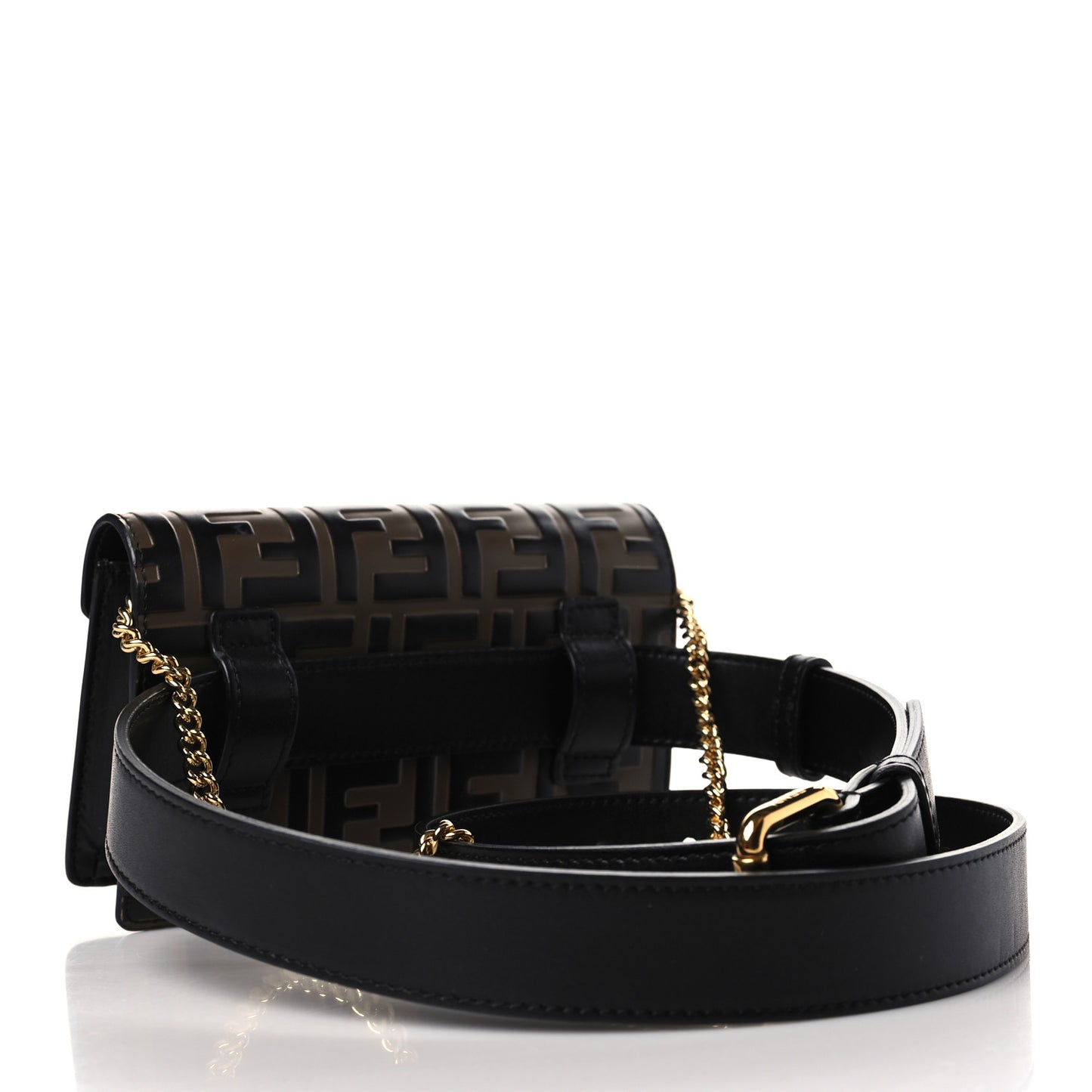 Vitello Liberty F is Fendi Bi-Color FF 1974 Embossed Envelope Belt Bag Maya Black