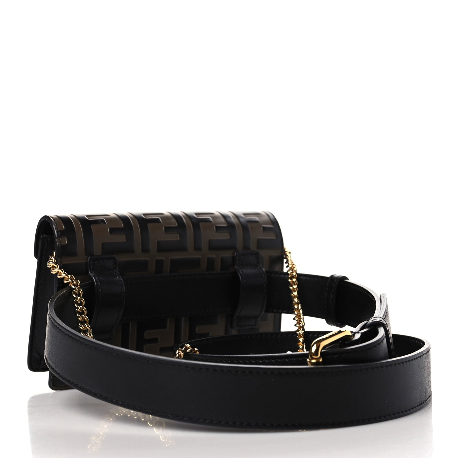 Fendi Vitello Liberty F is Fendi Bi-Color FF 1974 Embossed Envelope Belt Bag Maya Black 3 of 9