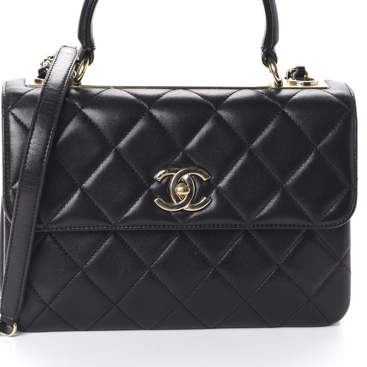 Lambskin Quilted Small Trendy CC Dual Handle Flap Bag Black
