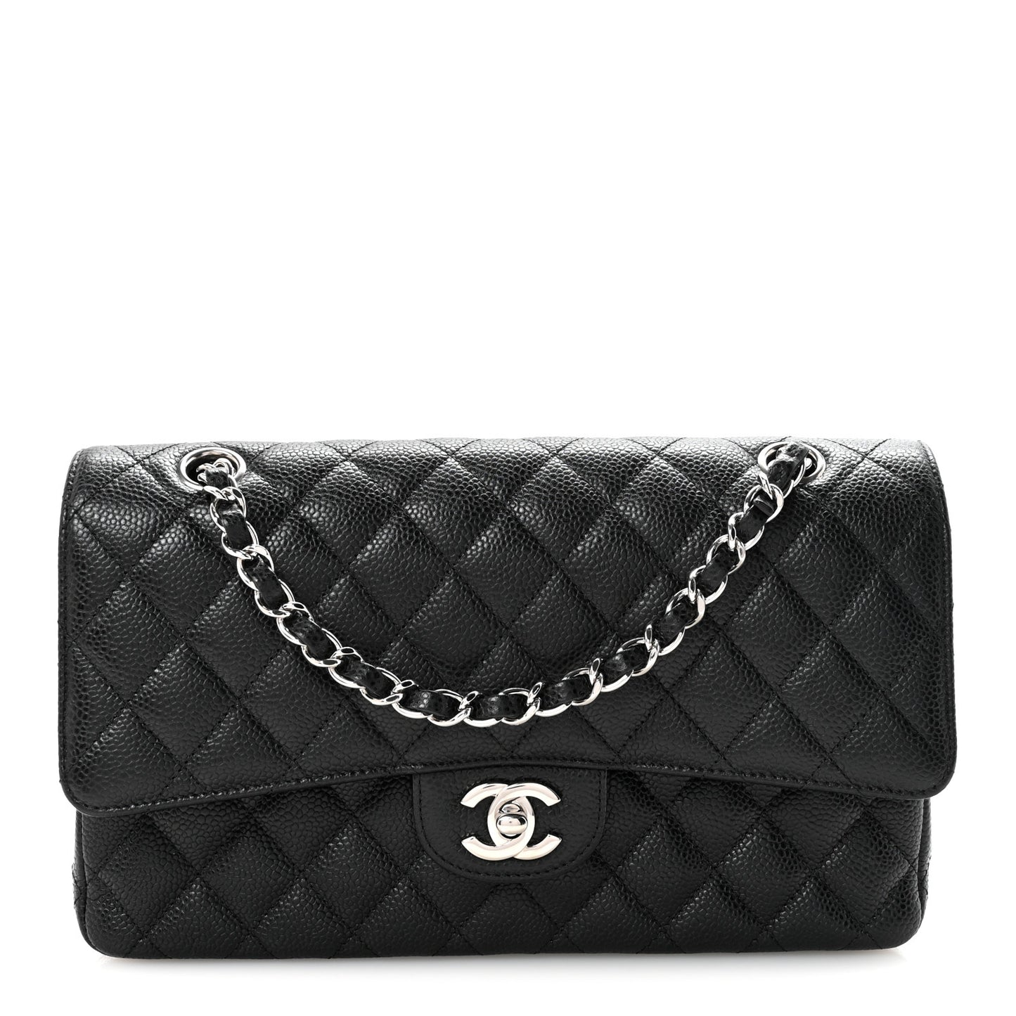 Caviar Quilted Medium Double Flap Black