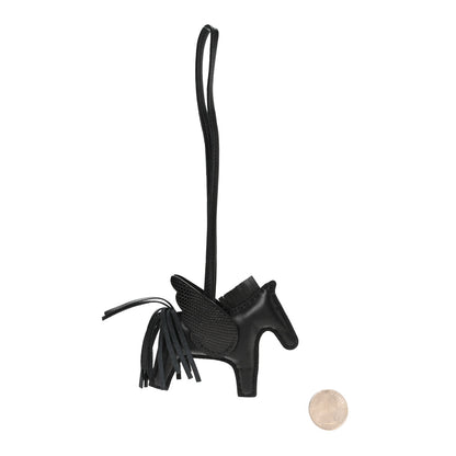 Hermes Milo Lambskin Lizard Touch Grigri Rodeo Pegase Horse Bag Charm PM So Black 2 of 4