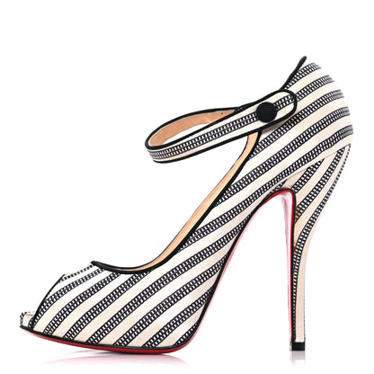 Christian Louboutin Canvas Melita Mary Jane Peep Toe 85 Pumps 38 White Black 1 of 11