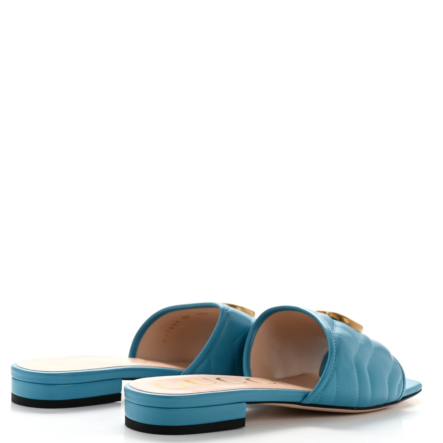 Gucci Nappa Matelasse GG Marmont Flat Slide Sandals 39 Light Blue Canvas 5 of 10