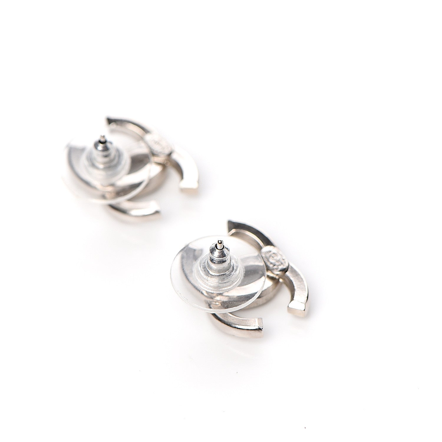 Chanel Baguette Crystal CC Earrings Silver Grey 4 of 5