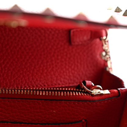 Valentino Garavani Pebbled Calfskin Rockstud Wallet on Chain Rouge Pur 10 of 12