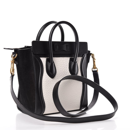 Celine Bullhide Calfskin Nubuck Bi-Color Nano Luggage Black White 3 of 9