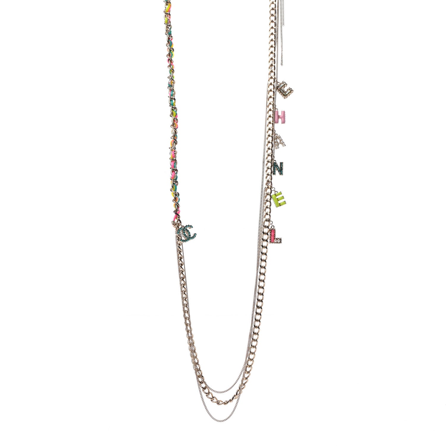 Chanel Crystal Enamel Pearl CC Logo Chain Long Necklace Gold Multicolor 1 of 6