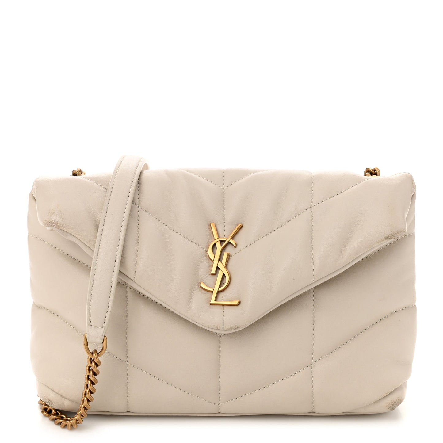 Lambskin Quilted Toy Loulou Puffer Monogram Chain Satchel Crema Soft